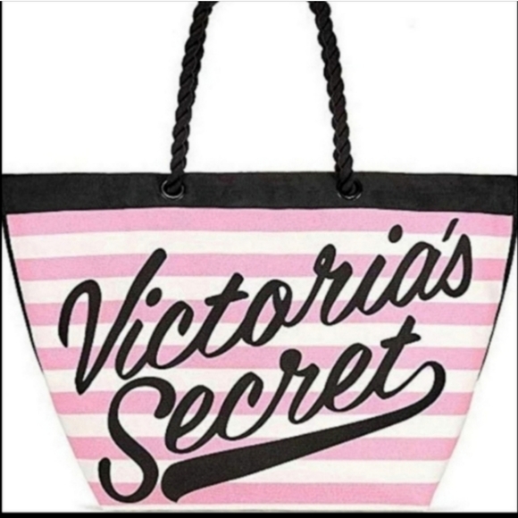 Victoria's secret canvas  striped logo beach tote - Picture 1 of 9